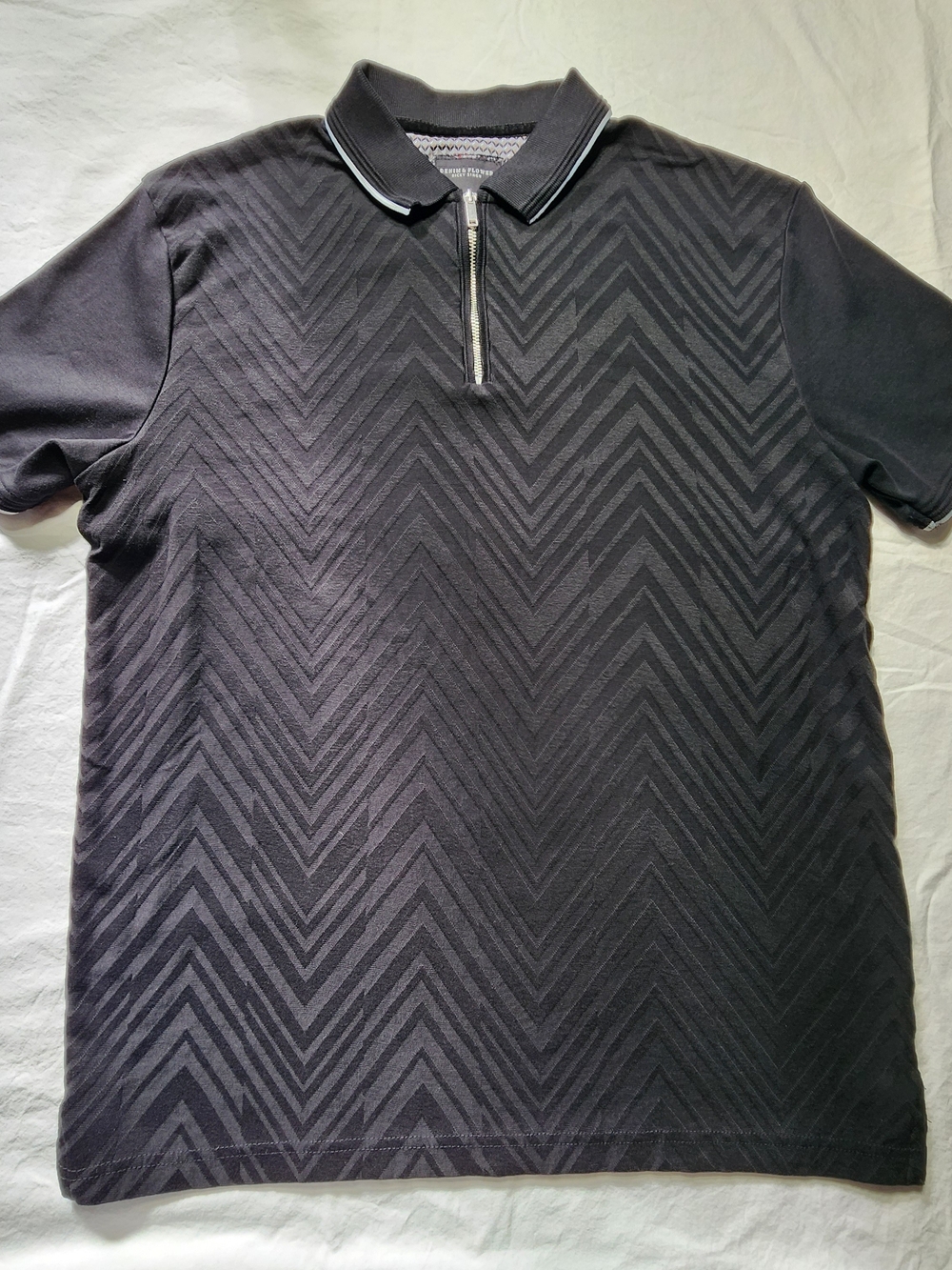 Denim & Flower Black Chevron Half-Zip Polo